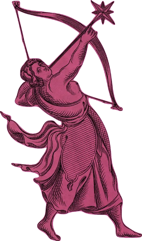 Gravura medieval de arqueira sobre mancha rosa