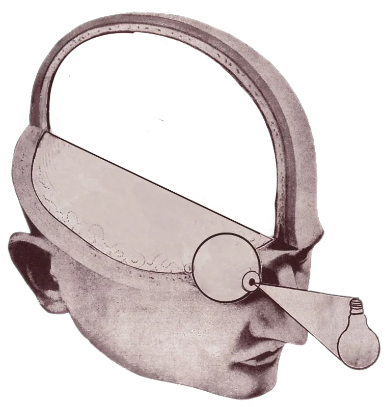 Cabeça surreal com lâmpada de ideia