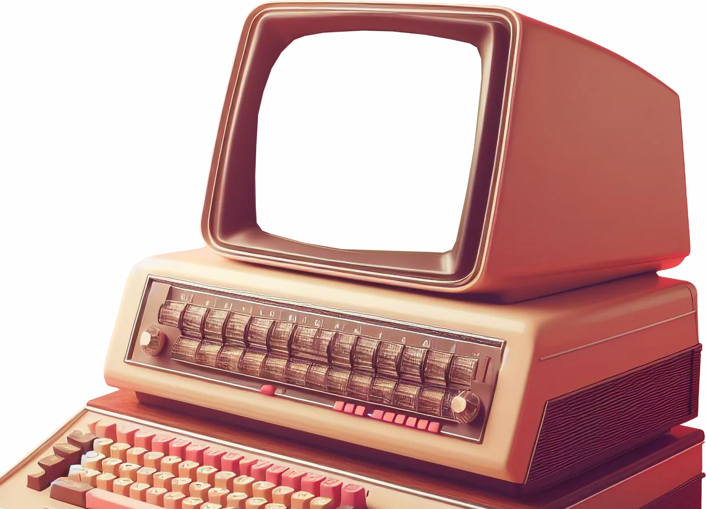 Computador retrô anos 60 em tons creme e salmão